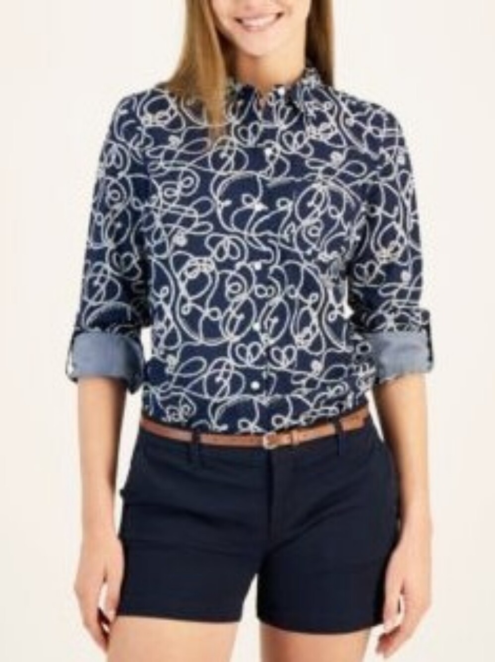 Tommy Hilfiger Navy with White Scribble-Print Button-Down Shirt Nwot